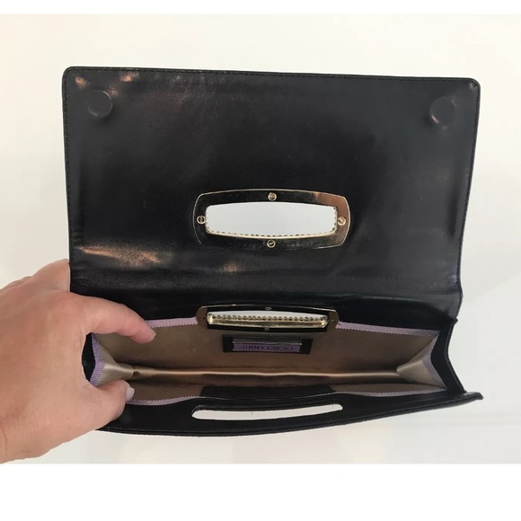 JIMMY CHOO BLACK SATIN SILK CRYSTAL CLUTCH BAG - Picture 12 of 15